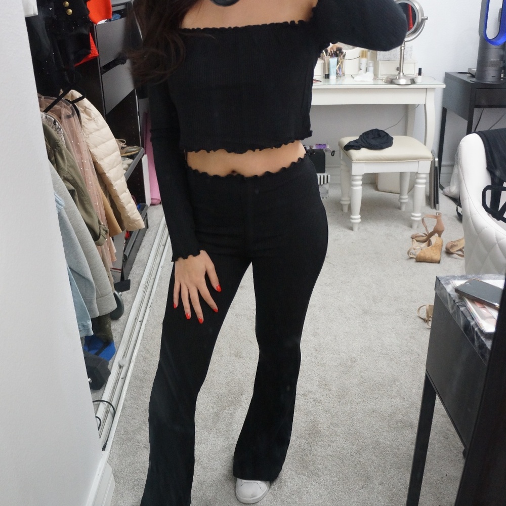 Lounge wear ribbed knit wide leg pants ans top